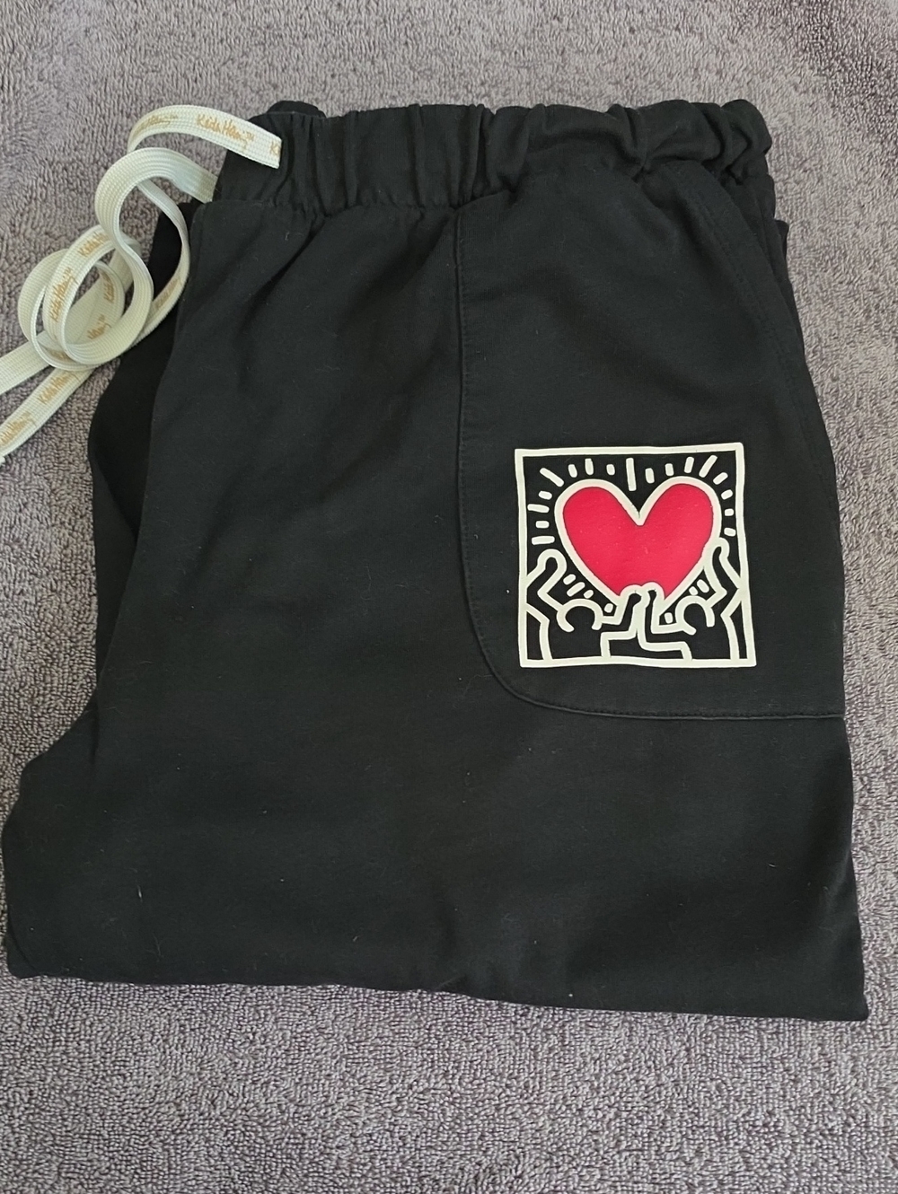 Women's Black Sweatpants with Red Heart Patch